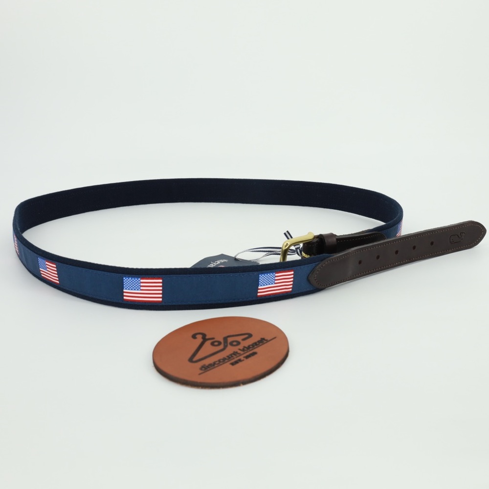 VINEYARD VINES Leather American Flag Club‎ Belt